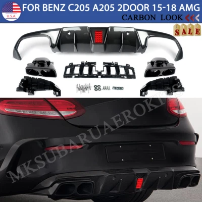 For 2015-2018 Benz C205 Coupe C43 C63 C300 C200 LED Rear Diffuser Exhaust Tips Foto 1 de 4