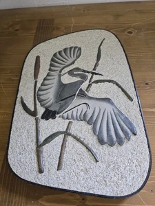 Vintage Wandbild Vogelrelief Reiher Kupfer & Sandstruktur 45×27 cm  - Bild 1 von 4