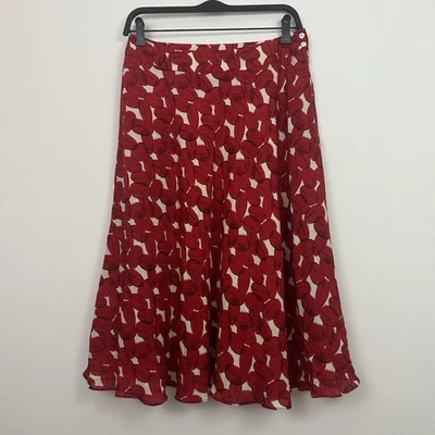 Винтажный Jones Нью-Йорк размер 8 100% шелк юбка оборки с подкладкой красный причудливый - Изображение 1 из 4