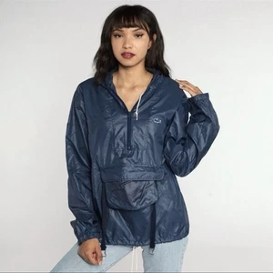LACOSTE IZOD 70s 80s 1/2 Zip Zip Blue Nylon Windbreaker Pullover Hoodie Navy L - Picture 1 of 12