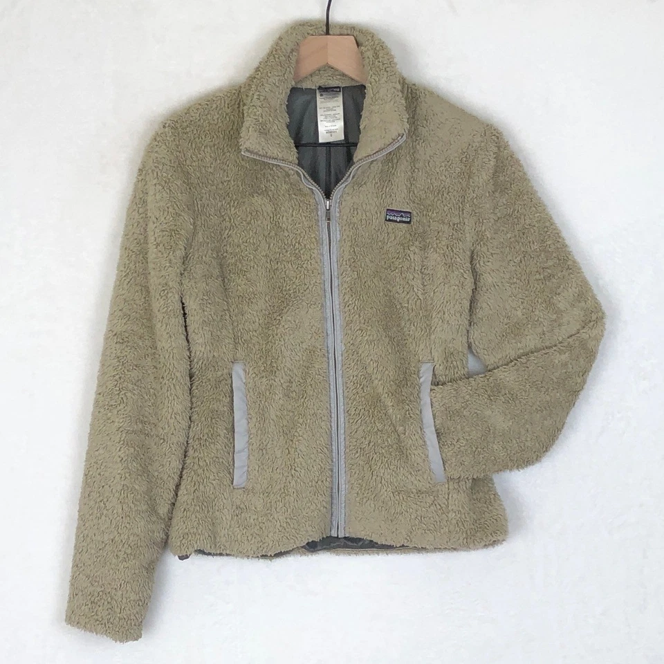 Jaqueta de lã Patagonia feminina difusa tamanho P zíper completo bege pilha alta casaco externo - Imagem 1 de 4