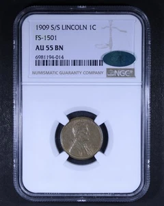 1909-S/S Lincoln Wheat Cent (FS-1501) - 1c NGC AU55 BN CAC ✅ - Cool Variety - Picture 1 of 4