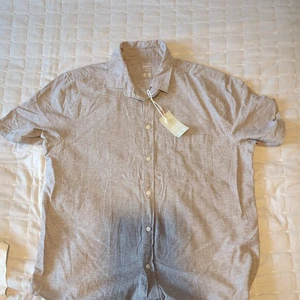 Dunnes Stores Mens Cotton Linen Mix Regular Fit Shirt taupe Size Large - Picture 1 of 3
