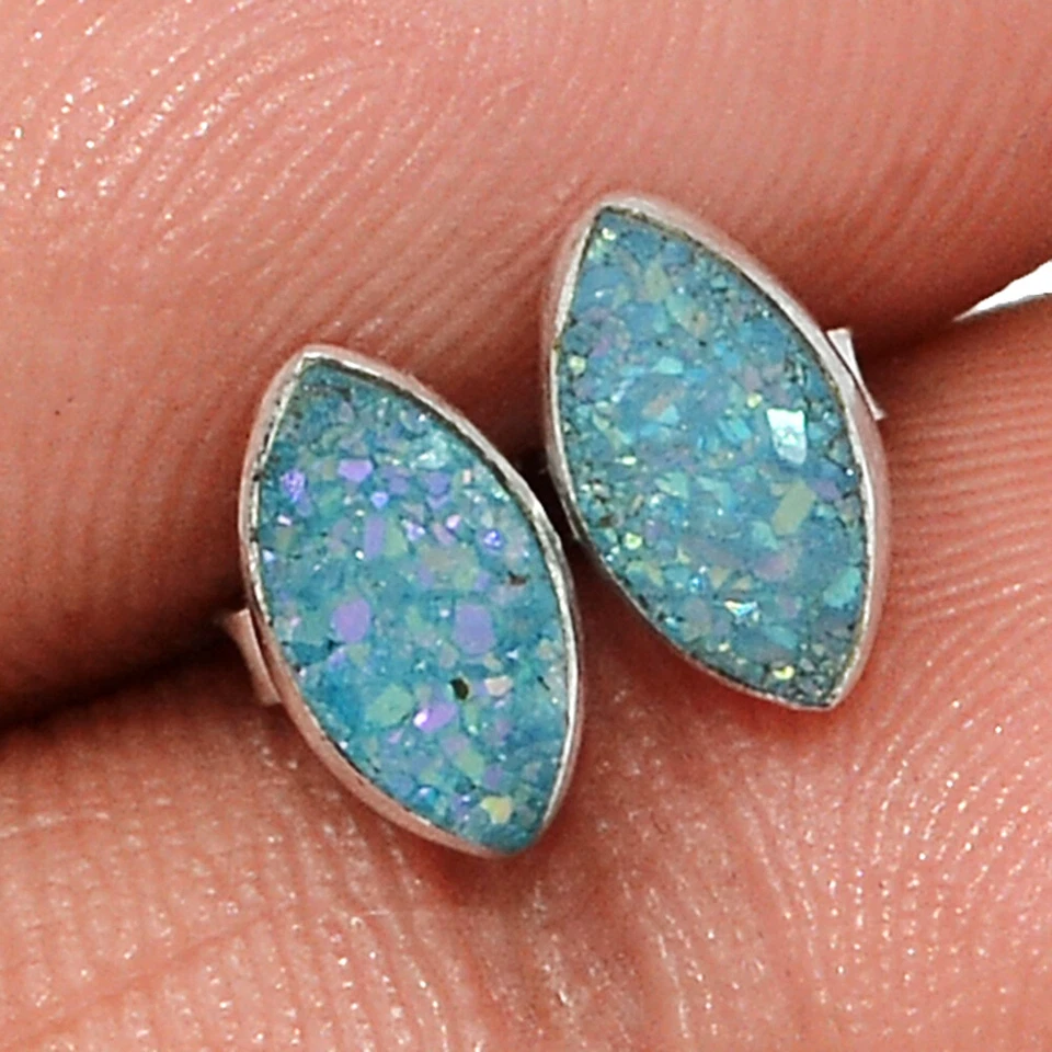 Pendientes de plata 925 druzy de cuarzo azul marino tratado CE45938 Foto 1 de 1