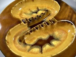 VTG MCM ROYAL HAEGER ART POTTERY CERAMIC ASHTRAY 2011 GOLD BROWN SWIRL DRIP - Picture 1 of 24