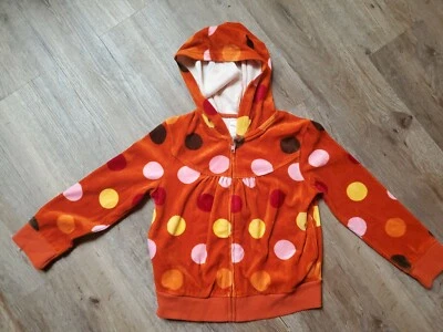 Chaqueta con Capucha Gymboree Niñas Naranja Marrón Lunares Talla 5-6 Terciopelo Otoño Usada en Excelente Condición  Foto 1 de 3