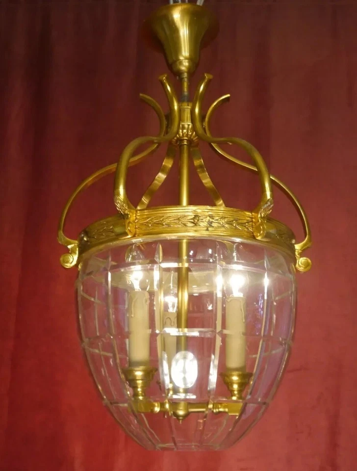 lustre lanterna fina lâmpada bronze brilhante corte chumbo cristal vidro Ø 15" - Imagem 1 de 4