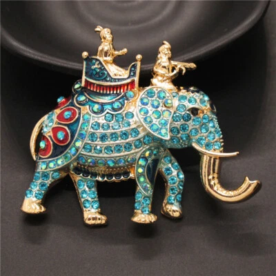 New Blue Enamel Cute Royal Elephant Crystal Fashion Women Charm Brooch Pin Gift - Image 1 of 4