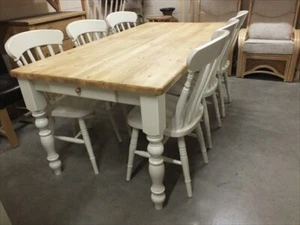 FARMHOUSE PAINTED 6' X 3' TABLE BESPOKE AVAILABLE SOLID PINE- F&B SLIPPER SATIN - Picture 1 of 7