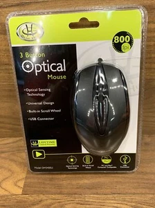 ~New~Wired GEAR HEAD 3-Button OPTICAL Mouse Black with Built-in Wheel - Picture 1 of 8