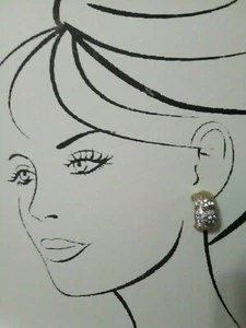 VINTAGE FASHION CLIP EARRINGS GOLDEN 1/2 HOOPS PAVE RHINESTONES IN SILVER - Picture 1 of 2