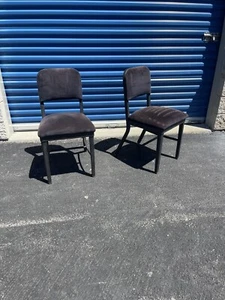 Pair Mid Century Steel Industrial Chairs Corduroy Black Metal Royal MFG Office - Picture 1 of 15