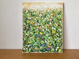 Blumenfeld Impasto Ölgemälde auf Leinwand Original Wildblumen Gemälde Signiert
