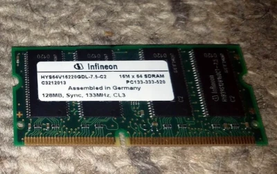 HYS64V16220GDL-7.5-C2 Infineon 128MB PC133 non-ECC Unbuffered CL3 144-Pin SoDimm - Image 1 of 2