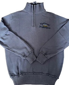 National Geographic Turtleneck Sweater M Haze Blue 1/4 Zip Pullover Cotton - Picture 1 of 11