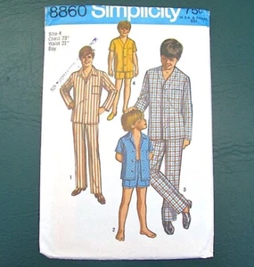 Vintage Boys Pajamas Sewing Pattern 70s Simplicity Pattern 8860 Size 4 Uncut - Picture 1 of 4