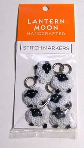 Lot of 6 Lantern Moon White & Black SHEEP STITCH MARKERS Hand Crocheted - Picture 1 of 1