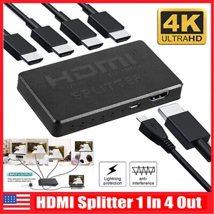 4 Port HDMI 4K Hub Multi Splitter Amplifier 3D HDTV 1080P 1 In 4 Out Switcher  - Picture 1 of 10