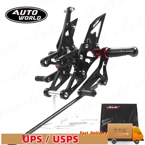 Black CNC Adjustabl Racing FootPeg Footrest Rearsets For Yamaha YZF R1 2008 2007 - Picture 1 of 15