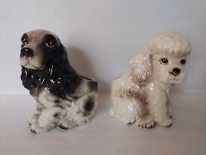 Vintage Lefton ceramic Dog Planter Lot Poodle Cocker Spaniel Japan 50s 60s
