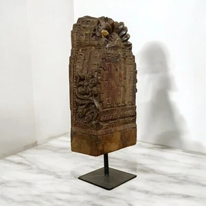 85 Jahre alte antike geschnitzte Teakholz Tempel Fragment Skulptur | Indianer Statue - Bild 1 von 4