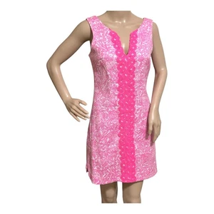 Lilly Pulitzer Womens Sleeveless Shift Dress 2 Hot Pink White Zip Lined Classic - Picture 1 of 15