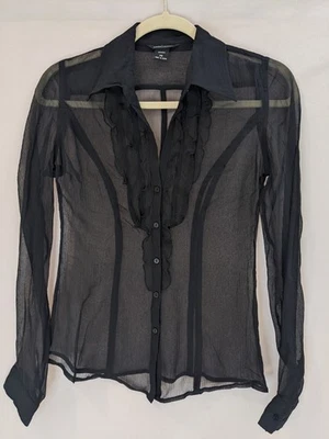 Blusa Top Moda International Mujer Victoria's Secret 100% Seda Negra Volantes XS Foto 1 de 4