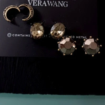 Pendientes VERA WANG 3 piezas góticos antiguos dorados luna/verde-gris + cristal de hematita Foto 1 de 3