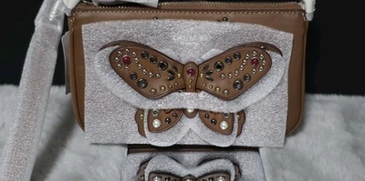Coach Brown Butterfly Large 19 Wristlet Stud Rivets -nwt - Image 1 of 4