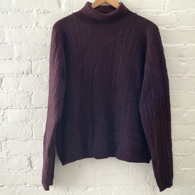 Lands End Sweater Womens 100% Cashmere Cable Knit Pull Over Turtleneck Burgundy - Image 1 of 4