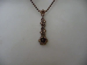 PENDANT REPRO ART DECO COPPER TONE W RHINESTONE BALL BEAD CHAIN NECKLACE #12/1 - Picture 1 of 7