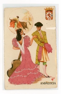 Postal Bordada Mujer Española con Guitarra y Matador Disfraz Tradicional - Imagen 1 de 4