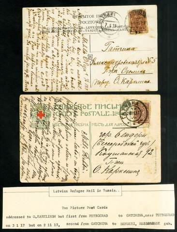 Latvia Stamps Refugee Mail In Russia 2 Cards With Description Perf + Imperf Cover