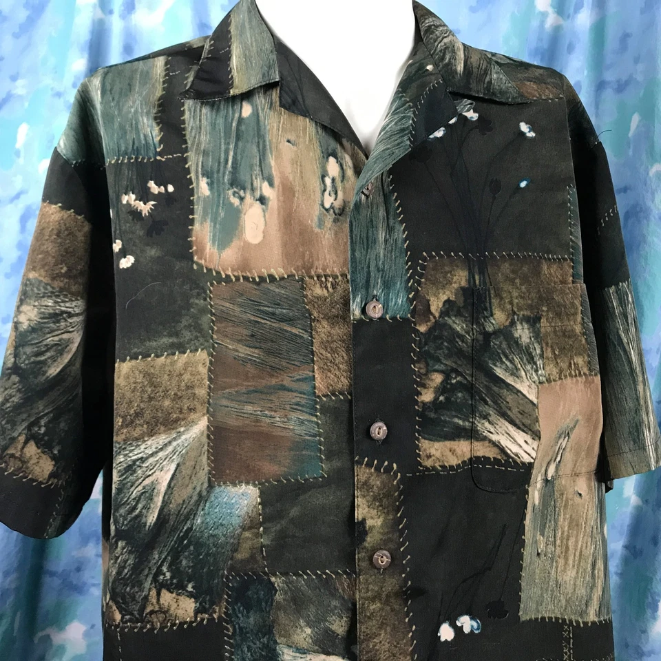 VTG Iolani Hawaiian Camp Aloha Shirt Abstract Modern Art Med USA Made Free Ship! - Image 1 of 1