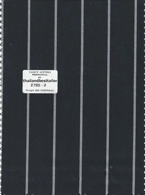 Stripe Suiting Fabric Black With White Chalk Best For Suit Pants 5 Yard Fabric - Image 1 of 2