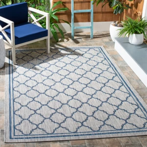 SAFAVIEH Outdoor CY8918-36812 Courtyard Grey / Navy Rug - Picture 1 of 20