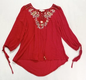 Luna Moon Gr. M bestickt rot Bohemian Blumen Perlen elastisch Bindeärmel Top - Bild 1 von 8