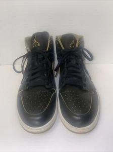 Nike Air Jordan 1 Mid 2016 Black Metallic Gold White 554724-042 Men’s Size 13 - Picture 1 of 5