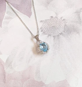 Sterling Silver Genuine Topaz Classic Oval Pendant Necklace Christmas Gift - Picture 1 of 3