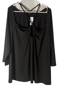 Lane Bryant Criss Cross Off Shoulder Black Blouse Size 26/28 Plus Size 4X - Picture 1 of 7