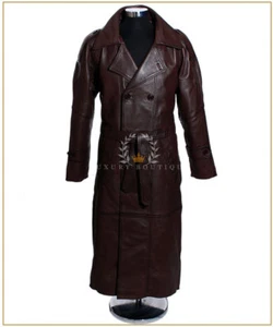 NKVD Soviet Army Brown Men's Military OVERCOAT Real Lambskin Leather Trench Coat - Picture 1 of 13