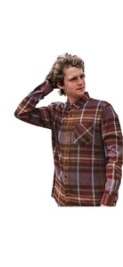 VOLCOM CADEN PLAID LONG SLEEVE Brown FLANNEL XL - Picture 1 of 5