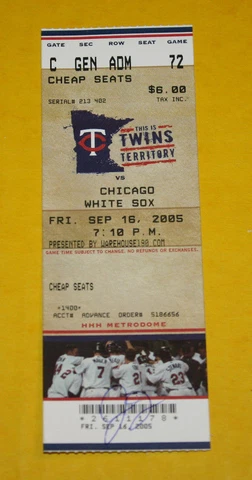 Minnesota Twins Ticket Stub | September 16 2005 | Joe Mauer Justin Morneau Hit Cover