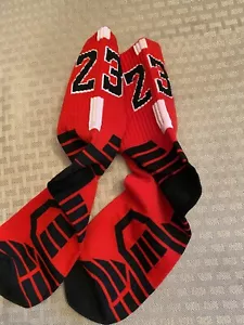 Iconic Number 23 Michael Jordan Red/Black Basketball Socks Brand New - Picture 1 of 2