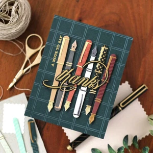 Signatur Stift Stencil Cutting Dies Scrapbooking Stanzschablonen Album Karte DIY - Picture 1 of 6