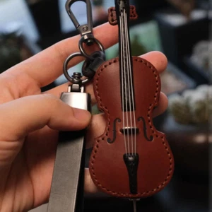 Vintage Crafted Leather Violin Cello Keychain,Mini Guitar Violin Keychains Gift - Picture 1 of 11