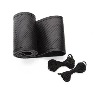 Breathable Leather DIY Hand Sewing Car Steering wheel Cover Black 15" - Picture 1 of 6