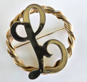 Vintage Initial Cursive Script Letter L Twist Braid Round Gold Tone Pin 1-5/8" - Picture 1 of 3