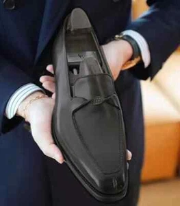 Zapatos de vestir formales Oxford sin cordones de cuero genuino hechos a mano para hombre mocasines informales - Imagen 1 de 3