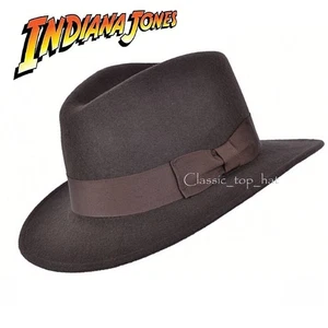 Indiana Jones Style 100% Wool Felt Fedora Brown Hat Crushable Water Repellent - Picture 1 of 6